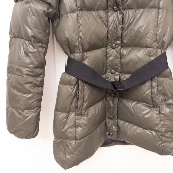 Women's Olive Puffer Jacket with Faux Fur Hood - Picture 4 of 16